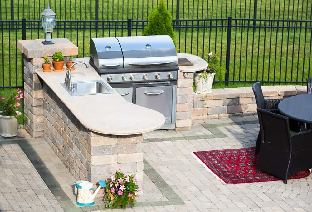 Outdoor brick barbecue kitchen