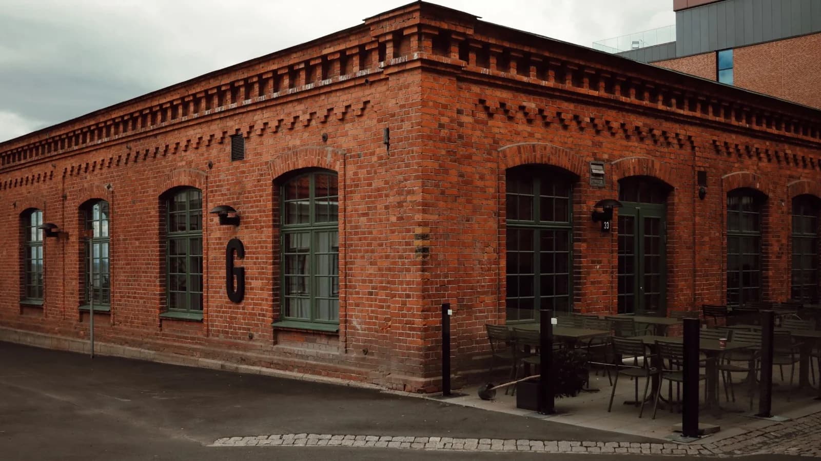Red brick heritage building arched windows